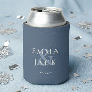 Elegant Blue Minimalist ampersand Wedding Can Cooler