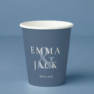 Elegant Blue Minimalist ampersand Wedding Paper Cups