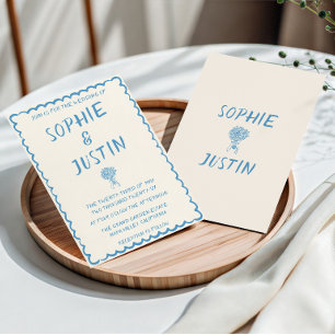Elegant Blue Minimalist Hand Drawn Wedding Invitation