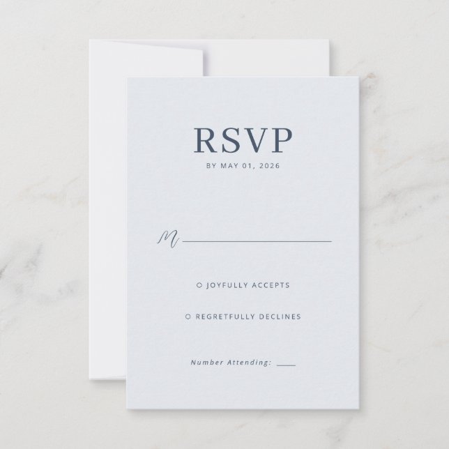 Elegant Blue Minimalist RSVP Card (Front)