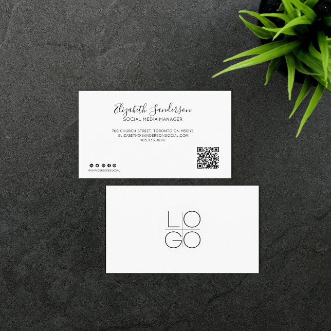 Elegant Blue Minimalist Script with QR CODE Business Card (Creator Uploaded)