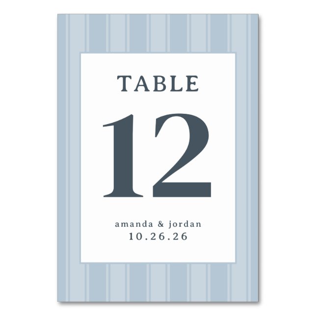 Elegant Blue Minimalist Table Sign Number (Front)
