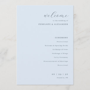 Elegant Blue Minimalist Wedding Ceremony Program