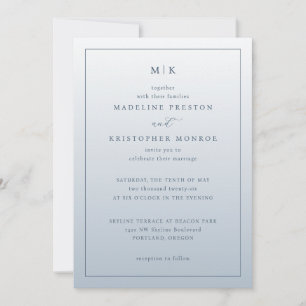 Elegant Blue Minimalist Wedding Invitation