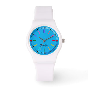 Elegant blue modern minimalist name on face watch