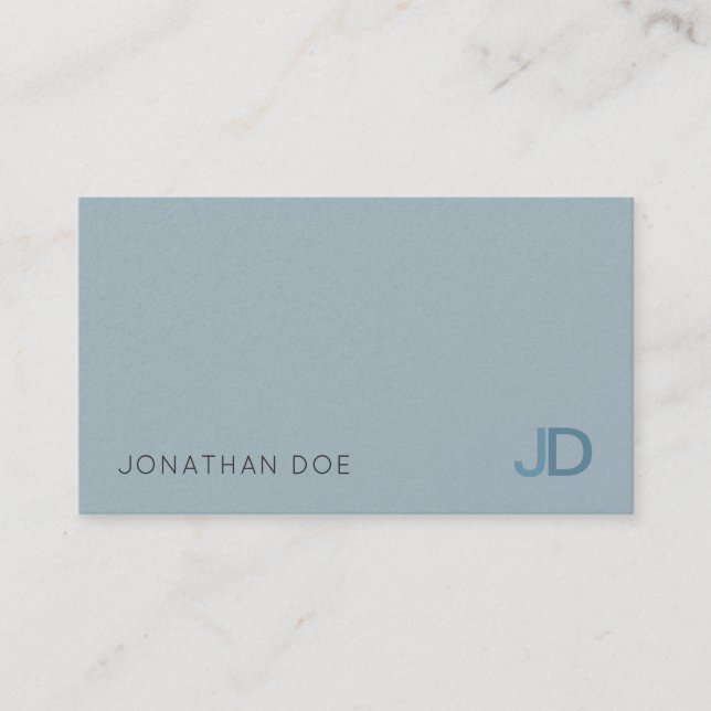 Elegant Blue Modern Monogram Luxury Pearl Finish Business Card (Front)