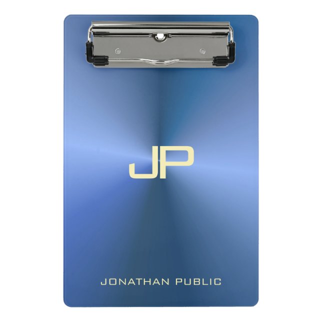 Elegant Blue Modern Monogrammed Template Trendy Mini Clipboard (Front)