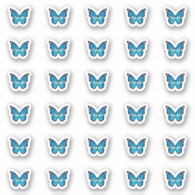 Elegant Blue Monarch Butterfly Monogram Initials (Front)