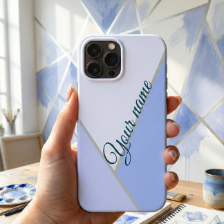 Elegant blue monochrome Color block Custom Name iPhone 16 Case