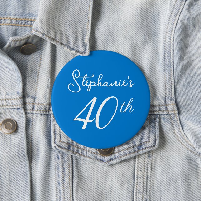 Elegant Blue Monogram 40th Birthday Party 4 Inch Round Button (In Situ)