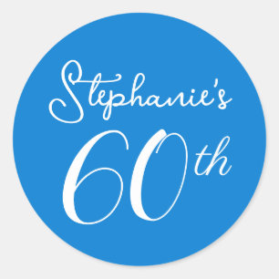 Elegant Blue Monogram 60th Birthday Party Classic Round Sticker