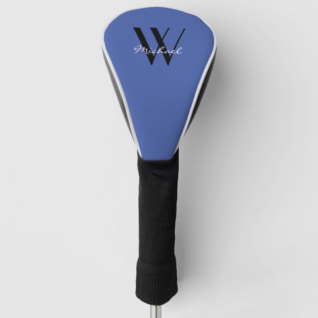 Elegant Blue Monogram Add Name Initial Script Golf Head Cover (Front)