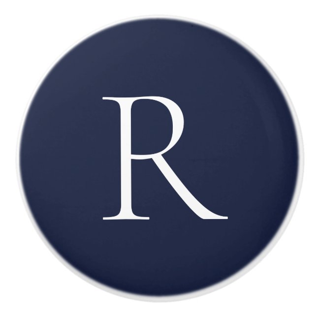 Elegant Blue Monogram Cabinet Accessory Ceramic Knob (Front)