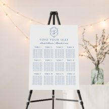 Elegant Blue Monogram Crest Wedding Seating Chart