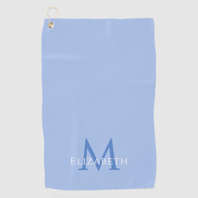 Elegant Blue Monogram Name Initial Custom  Golf Towel (Front)