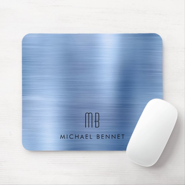 Elegant Blue Monogram Name Mouse Pad (With Mouse)