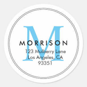 Elegant Blue Monogram Return Address Classic Round Sticker