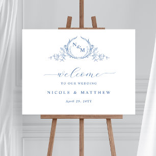 Elegant Blue Monogram Wedding Welcome Sign