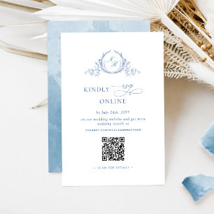 Elegant Blue Monogrammed RSVP Online QR Code  Enclosure Card