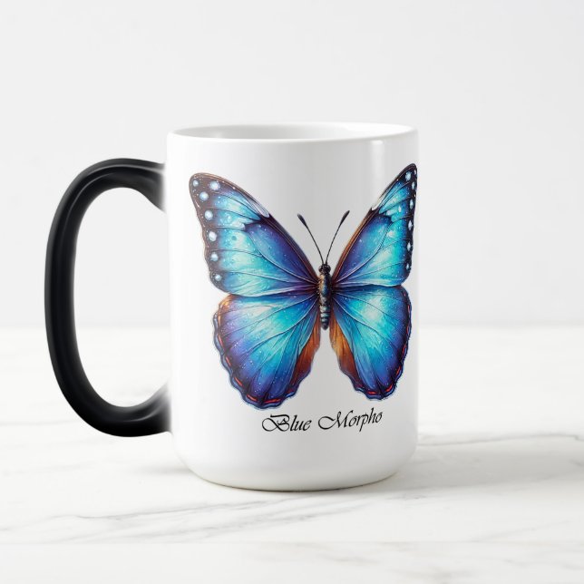 Elegant Blue Morpho Butterfly Wrap  Magic Mug (Left)