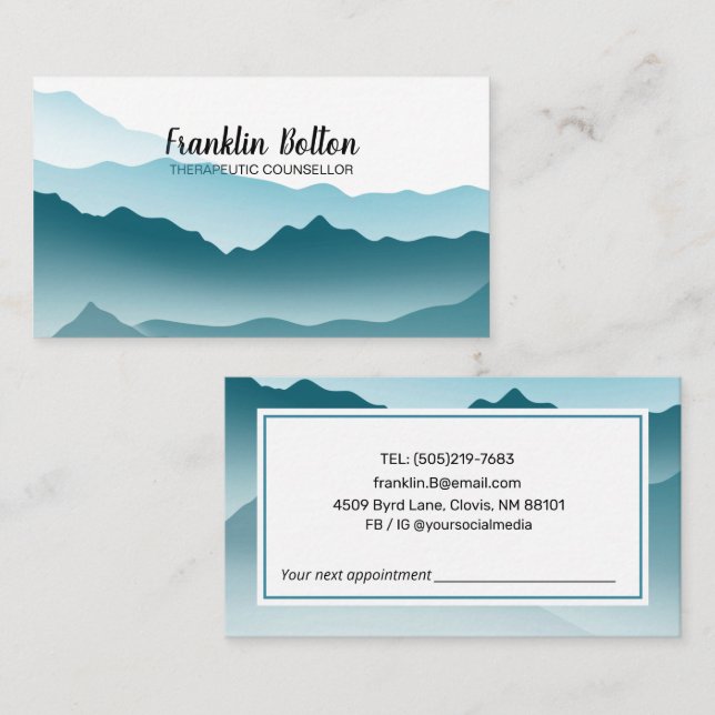 Elegant Blue Mountains Landscape Appointments Business Card (Front/Back)