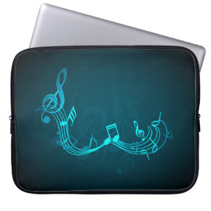 Elegant Blue Music Notes Texture Laptop Sleeve
