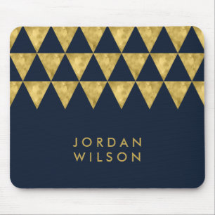 Elegant Blue Name Faux Gold Triangle Pattern Mouse Pad