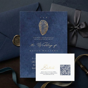 Elegant Blue Nautical Wedding QR Code Details  Enclosure Card