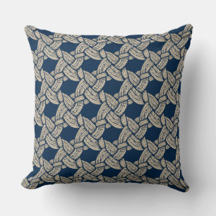 Elegant Blue Navy Knotwork Vintage Pattern Throw Pillow
