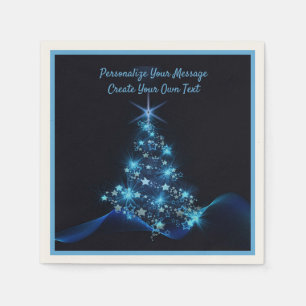 Elegant Blue Neon Christmas Tree Personalize Napkin