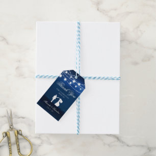 Elegant Blue Night & Silver String Lights Wedding Gift Tags