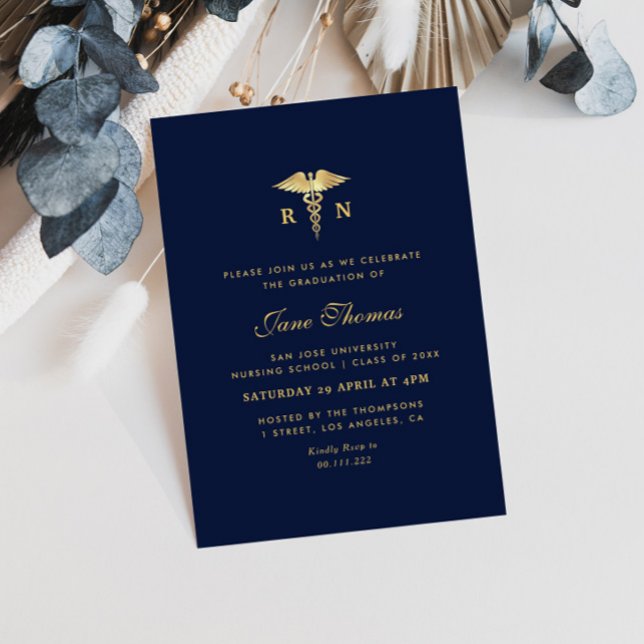 Elegant blue nursing school graduation invitation (Creator Uploaded)