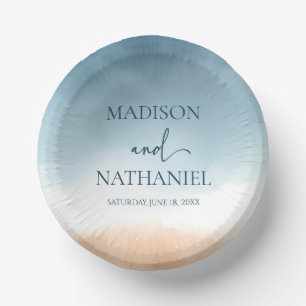 Elegant Blue Ocean Beach Shore Sand Wedding Paper Plate