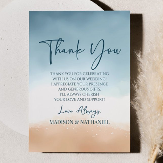 Elegant Blue Ocean Beach Shore Sand Wedding Thank You Card (Creator Uploaded)