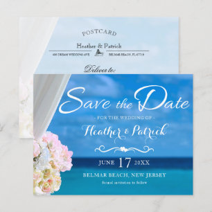 Elegant Blue Ocean Beach Summer Save the Date Announcement Postcard