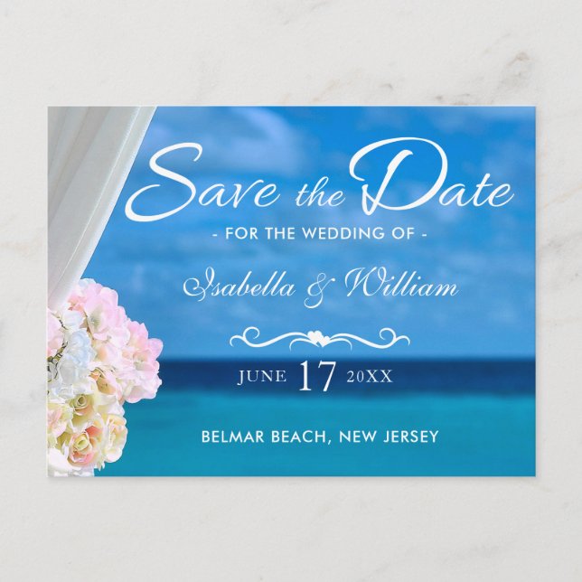 Elegant Blue Ocean Beach Summer Save the Date Announcement Postcard (Front)