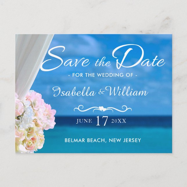 Elegant Blue Ocean Beach Summer Save the Date Announcement Postcard (Front)