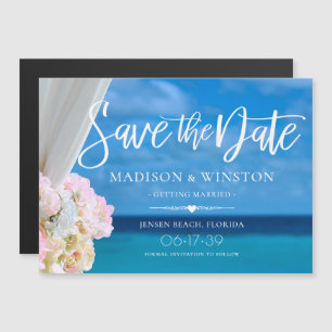 Elegant Blue Ocean Beach Summer Save the Date Magnetic Invitation