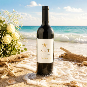 Elegant Blue Ocean Starfish Wedding Wine Label