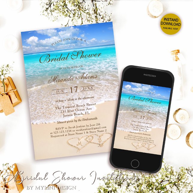 Elegant Blue Ocean Tropical Beach Bridal Shower Invitation (Creator Uploaded)