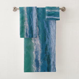 Elegant Blue Ocean Waves Acrylic Artwork   Bath Towel Set