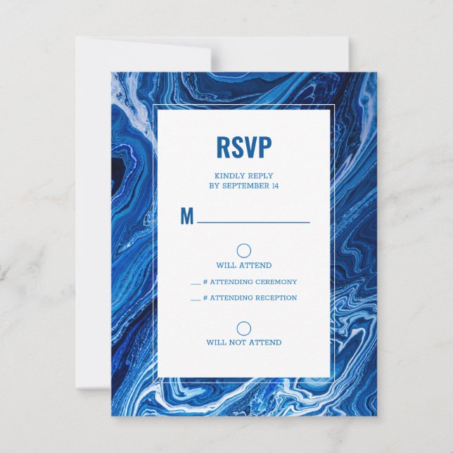 Elegant Blue Ocean Waves Bar Mitzvah RSVP Card (Front)