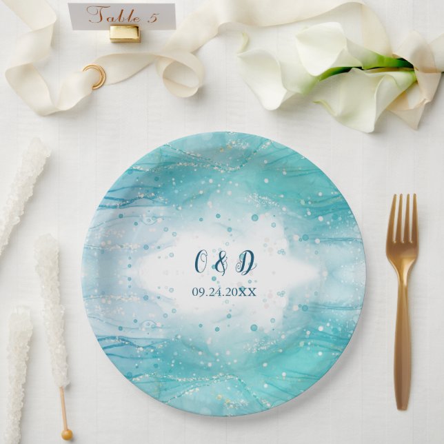Elegant Blue Ocean Wedding  Paper Plate (Wedding)