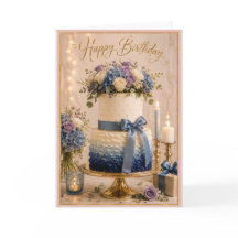 Elegant Blue Ombre Floral Birthday Cake