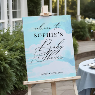 Elegant Blue On Cloud 9 Baby Shower Welcome Sign