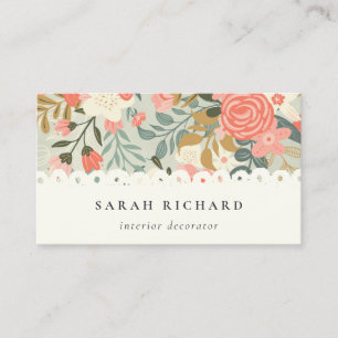 Elegant Blue Orange Blush Lace Ambrosia Floral Business Card
