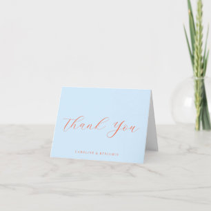 Elegant Blue Orange Calligraphy Wedding Message Thank You Card