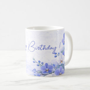 Elegant Blue Orchid Birthday Mug