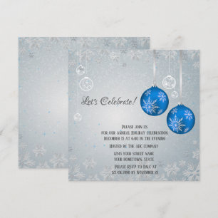 Elegant Blue Ornaments Silver Snowflakes Christmas Invitation