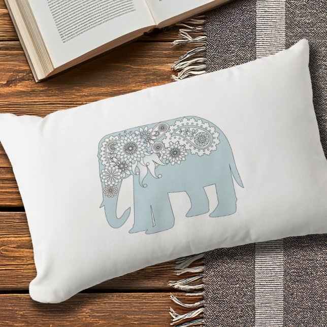 Elegant Blue Paisley Elephant Lumbar Pillow (Creator Uploaded)